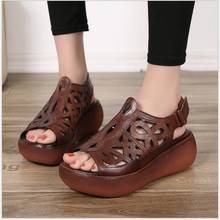 2020 Summer comfortable Thick Bottom High Flat Platform Sandals Women Genuine Cow Leather Fashion Wedges Peep Toe Women Sandals 2024 - buy cheap