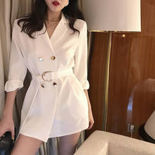 Blazer largo elegante de verano para mujer, chaqueta Sexy blanca y negra con cinturón, estilo coreano 2024 - compra barato