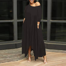 2021 Summer Women Long Dress Solid Short Sleeve One Shoulder Pockets Asymmetrical Loose Maxi Dresses Casual Fashion Vestidos 2024 - buy cheap