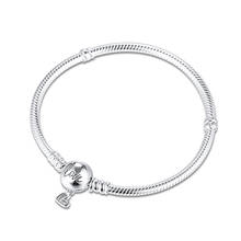 Pulseira feminina de prata esterlina qandocci 925, bracelete de coração com fecho, corrente de cobra, joias da moda para mulheres 2024 - compre barato