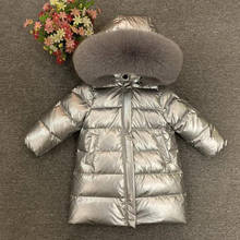 Длинный пуховик для девочек; Детское зимнее плотное пальто с воротником из лисьего меха 2024 - купить недорого