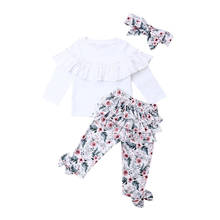 Citgeett-Conjunto de ropa de invierno para niñas pequeñas, Tops blancos con volantes, pantalones florales, trajes de 1 a 3 años, 3 uds. 2024 - compra barato