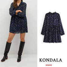 KONDALA informal-Vestido corto de manga larga para mujer, minivestido Vintage con forro y estampado de animales, elegante 2024 - compra barato