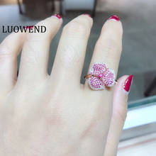 LUOWEND-anillo de oro rosa sólido de 18K, joyería de piedras preciosas de zafiro rosa de lujo con forma de flor de rubí Natural, Diamante Real 2024 - compra barato