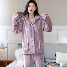 Womens Flannel Purple Pajamas Pyjamas Sets Long Sleeve Sleepwear Pijama Pajamas Suit Female Sleep Two Piece Set Loungewear 2024 - buy cheap