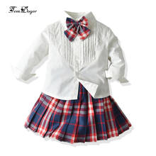 Комплект одежды для девочек Tem doger, 2019, зимняя одежда для маленьких девочек, белая рубашка + клетчатая юбка, комплект из 2 предметов, детская одежда 2024 - купить недорого