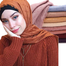 Bufanda Popular de algodón con pompón para mujer, Hijab musulmán sólido, chales de Pashmina, pañuelo para la cabeza, 10 Uds. 2024 - compra barato