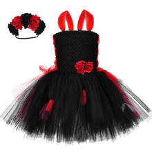 Vestido de novia con tutú del Día de los muertos, disfraz para niña, fiesta de carnaval, Halloween, rojo y negro, vestido de tul de flores para niños 2024 - compra barato