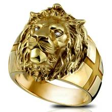 Anillo de cabeza de león dorado para hombre, banda de acero inoxidable para chico, anillo de León para fiesta, joyería Unisex 2024 - compra barato