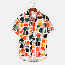 Men's Lapel Color Block Printed Short Sleeve Shirt Summer Fashion Men's Hawaiian Vacation Printed Shirt Men's Clothing Tops 2024 - buy cheap