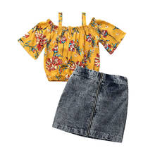 1-6Years Toddler Kids Off Shoulder Clothing Outfits Baby Girl T-shirt Tops Denim Mini Skirts 2PCS Set 2024 - buy cheap