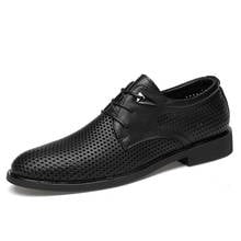 Zapatos de vestir de cuero genuino para hombre, calzado Formal de negocios, transpirables, Oxford, planos 2024 - compra barato