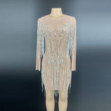 Новое весеннее Прозрачное платье с бахромой и серебряными стеклянными стразами, с длинными рукавами, наряд для празднования дня рождения, женское танцевальное платье DS 2024 - купить недорого
