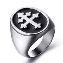 Elfasio Cross of Lorraine Cross of Anjou Black Enamel Stainless Steel Mens Ring Knights Templar Crusader Symbol Jewelry 2024 - buy cheap