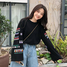 Jielur Korean Loose Vintage Sleeve T-shirts for Women Harajuku Simple O-neck Female T-shirt Fashion Black White Autumn Tops Girl 2024 - buy cheap