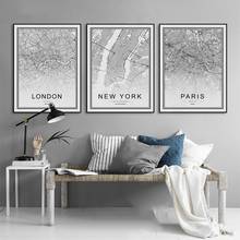 Черно-белый город Париж картина с изображением карты Nordic плакат Простой Настенный художественный принт холст картины украшение дома для Гостиная 2024 - купить недорого
