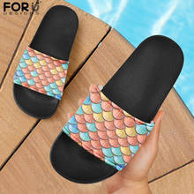 FORUDESIGNS Rainbow Mermaid Scales Printed 2021 Summer Slides Hot Sale Women Slide Slippers Comfortable Beach Sandals Shoes 2024 - buy cheap