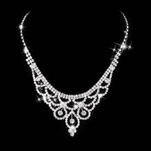 Dainty Female White Crystal Wedding Jewelry Set Charm Silver Color Dangle Earrings For Women Luxury Hollow Flower Chain Necklace 2024 - buy cheap