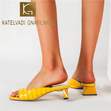 Katelvadi sandálias femininas da moda, sapatos de salto alto 5cm, couro sintético, sapatos de verão femininos 2024 - compre barato