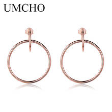 UMCHO-pendientes de aro de plata 925 para mujer, aretes grandes y sencillos de oro rosa, regalo de boda, joyería fina 2024 - compra barato