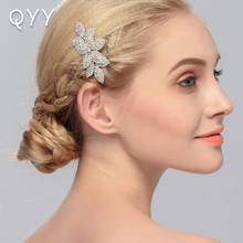 Qyy presilhas de cabelo com flores para casamento, acessórios para noiva, de cristal austríaco, completo, pente para mulheres, joias para cabelo 2024 - compre barato