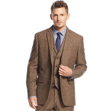 Trajes de Tweed marrón para hombre, traje para fiesta de boda, traje de novio, traje de novio de tres piezas (chaquetas + Pantalones + chaleco) 2020 2024 - compra barato