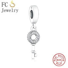 FC Jewelry Fit Original BrandCharm Bracelet 925 Sterling Silver Key For Handbag Travel Zirconia Heart Bead Making Berloque 2024 - buy cheap