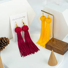 BICUX-pendientes largos con flecos de tela de seda para mujer, aretes colgantes con borlas bohemios, color amarillo, rojo y negro, joyería 2020 2024 - compra barato