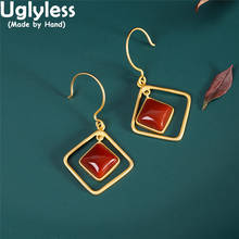 Uglyless Geometric Naughty Swinging Squares Dangle Earrings for Women Nature Agate Simple Dress Jewelry 925 Silver Brincos Bijou 2024 - buy cheap