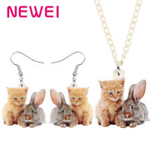 Newei Acrylic Easter Brown Hare Rabbit Bunny Cat Jewelry Sets Long Kitten Animal Earrings Necklace For Women Girls Novelty Gift 2024 - buy cheap
