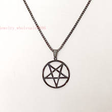 GNAYY  black Stainless Steel Pagan Wicca Inverted Star Pentagram Pendant Necklace box Chain 24 ''-32'' choose  2.4mm 2024 - buy cheap