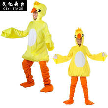 Fantasia cosplay bonito de pato pequeno amarelo fantasia animal roupa de festa de halloween vestido com capuz para adultos e crianças 2024 - compre barato