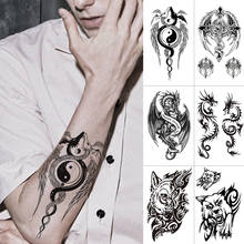 Waterproof Temporary Tattoo Sticker Yin Yang Dragon Feather Wings Flash Tattoos Wolf Totem Body Art Arm Fake Tatoo Men 2024 - купить недорого