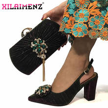 Conjunto de zapatos y bolsos de estilo africano para mujer, moda de cristal verde oscuro, con punta puntiaguda, a juego, para fiesta 2024 - compra barato