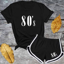 80‘s Letter Print 2 Piece Set Tracksuit Women t shirt Top And Shorts Casual Outfit Two Pcs Summer Sportwear Dropship 2024 - buy cheap