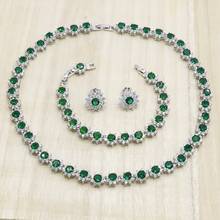 Classic Green Semi-precious Silver Color Bridal Jewelry Sets for Women Necklace Stud Earrings Bracelet Wedding Birthday Gift 2024 - buy cheap
