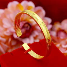 Ouro amarelo cor manguito pulseira para o casamento feminino jóias de noivado retro statement bangles femme jóias finas pulseras mujer 2024 - compre barato