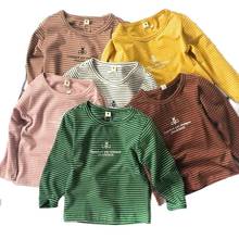Vidmid camiseta de manga longa infantil, camiseta fina listrada de algodão para meninos e meninas, moda coreana p4968 2024 - compre barato