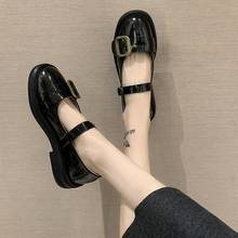 Sapato salto quadrado mary jane feminino, calçado casual baixo fivela redonda couro tecido plus size 2024 - compre barato
