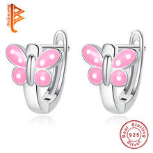 Belawang 925 sterling silver animal borboleta brincos para a criança rosa esmalte pequeno brincos de prata do parafuso prisioneiro moda jóias presente 2024 - compre barato