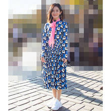 Women Runway Dress 2020 High Quality Spring Summer Bow Neck Long Sleeves Printed Elegant Dresses Vestidos NP0974MF 2024 - buy cheap