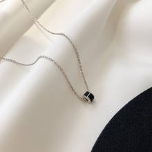 Gargantilla redonda colgante con abalorio de circón negro para mujer, joyería de moda, estilo Simple, Color plata, regalo de boda 2024 - compra barato