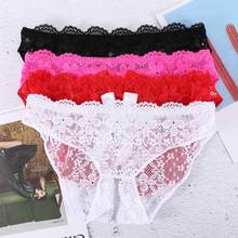 1Pcs Sexy Underwear Women Bow Lace Brief Low Waist  Solid Sexy Panties Erotic Transparent Lingerie Women's Underwear 2024 - buy cheap