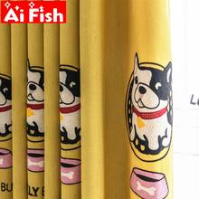 Cortinas opacas bordadas de algodón y lino para dormitorio de niños, tela de tul con diseño de dibujos animados de cachorros, nórdico británico, color amarillo, MY259 #5 2024 - compra barato