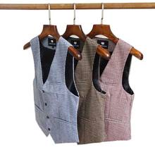 Men's Waistcoat British Korean Fashion Slim Fit Small Casual Thin Suit Spring Autumn Plaid Sleeveless Jacket Office Clothing 2024 - buy cheap