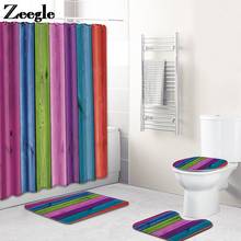 Rainbow Stripes Bath Mat and Waterproof Shower Curtain Set for Bathroom Carpet Home Decor Toilet Mat Non-slip Floor Carpet Set 2024 - buy cheap