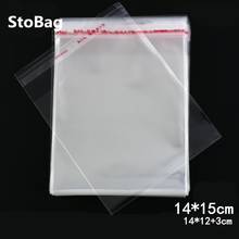 StoBag-bolsa de plástico autoadhesiva de 14x15cm, bolsa de regalo embalaje de joyería transparente OPP, bolsa de galletas, tamaño OEM, 200 Uds. 2024 - compra barato