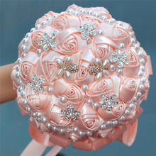 Wifelai-buquê de rosas artificiais artesanal, rosa, lindo, pérola, contas, seda, buquê de rosas artificiais, para noiva e casamento 2024 - compre barato