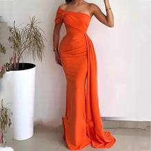 Vestidos de Fiesta de un hombro para Mujer, Vestido de noche elegante de sirena de satén naranja, novedad 2024 - compra barato