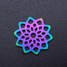 5 unids/lote 100% Acero inoxidable 16mm Lotus diy Connector Charms con arco iris plateado al por mayor nunca deslustre el encanto para el collar 2024 - compra barato